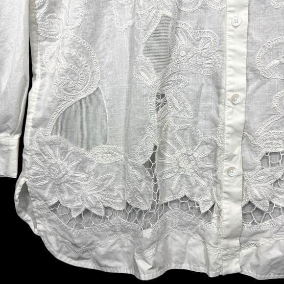 Maeve by Anthropologie White Eyelet Embroidered Button-Up Blouse Size X-Large - Picture 4 of 12
